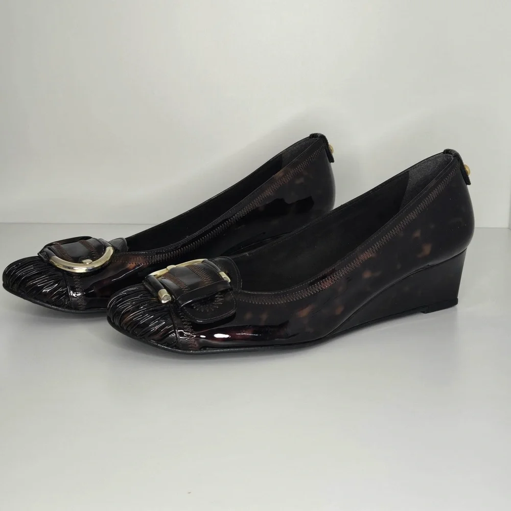 Stuart Weitzman Tortoiseshell Patent Leather Wedge Pumps | Size 7| Made in Spain